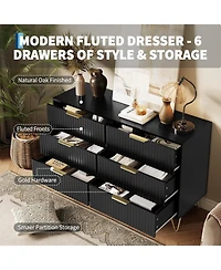 Gaomon 47'' fluted 6 drawer dresser, modern wooden chest with metal handles; wide clothes organizer for bedroom, closet, or Tv stand use