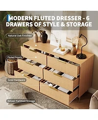 gaomon Fluted Dresser for Bedroom with 6 Drawers,47'' Wide Modern Chest of Wooden Drawers Metal Handle,Wide Clothes Storage Organizer