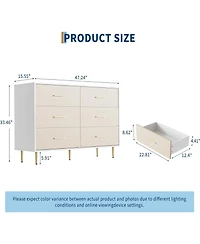 gaomon 6 Drawer Dresser, Modern White Chest of Drawers with Gold Metal Legs and Handles, Large Double Wooden Dresser for Bedroom