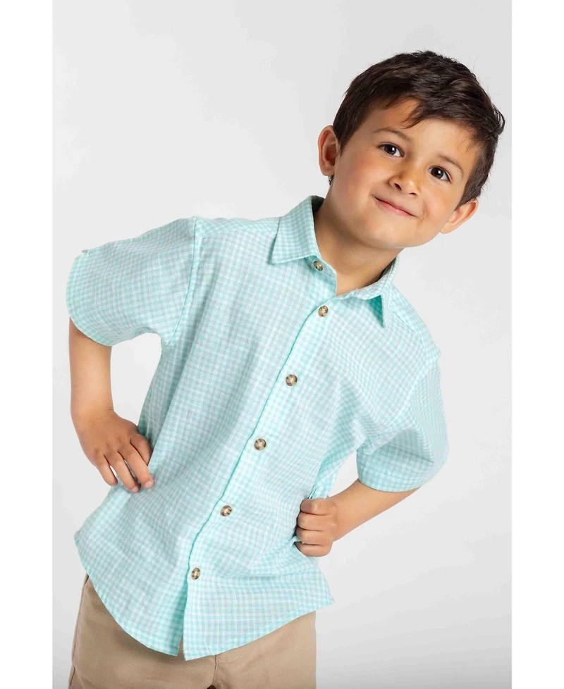 Florence Eiseman Little Boys Gingham Linen Look Camp Shirt