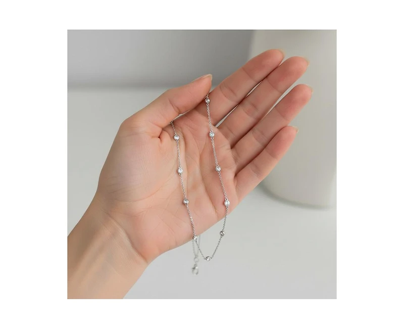 Rachel Glauber Classic Bezel Set Cubic Zirconia Chain Station Necklace