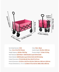 Sugift 120L Pink & Black Folding Wagon with All-Terrain Wheels & Adjustable Handle
