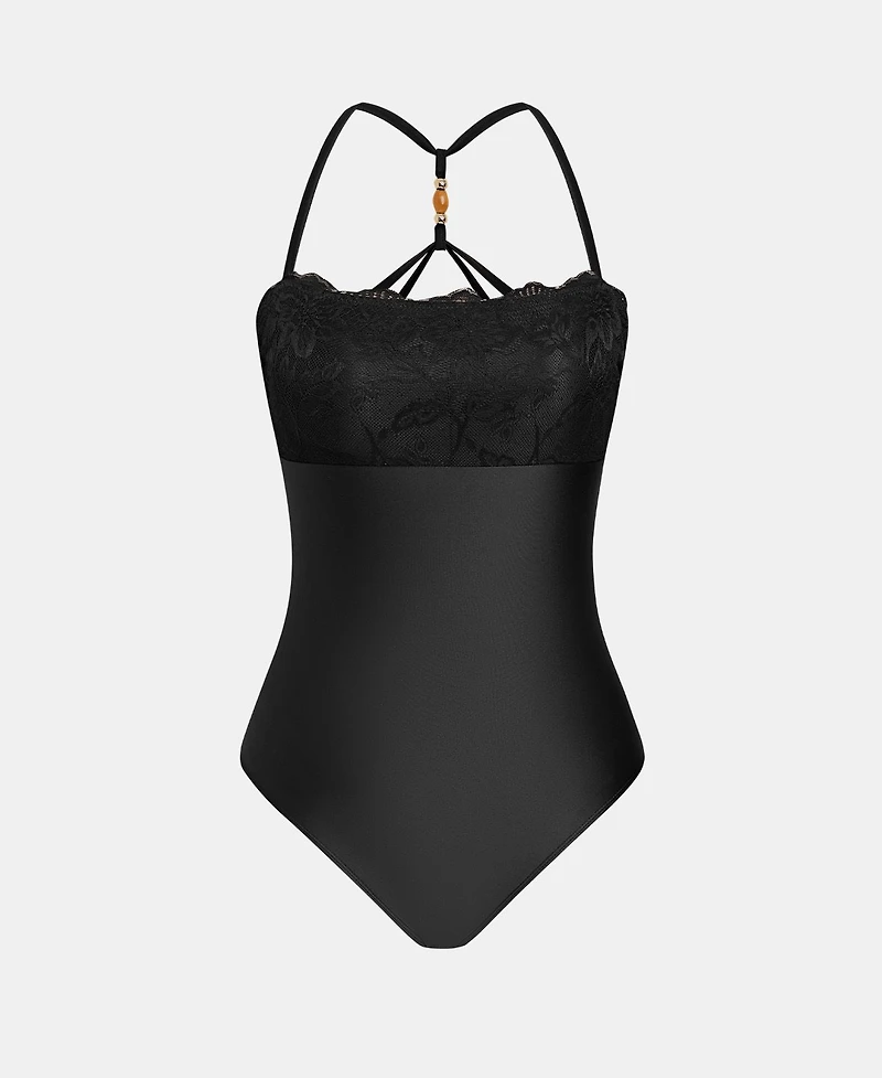 Cupshe Women's Square Neck Lace Trim Crisscross One-Piece Swimsuit