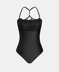 Cupshe Women's Square Neck Lace Trim Crisscross One-Piece Swimsuit