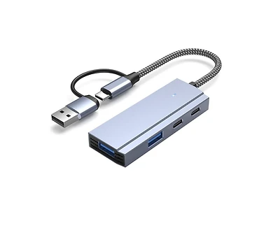 Risokeys 4-in-1 Usb 3.0 & Type-c Hub with 5Gbps Fast Transfer, Multiport Adapter for Home Office, Ideal for Laptops, Phones