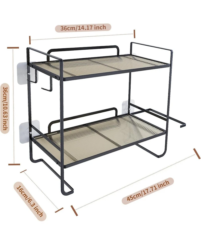 Homfan Over Toilet Storage Shelf, 2-Tier Bathroom Storage Organizer with 2 Hooks, Paper Holder, Metal Space Saving Multi-Purpose