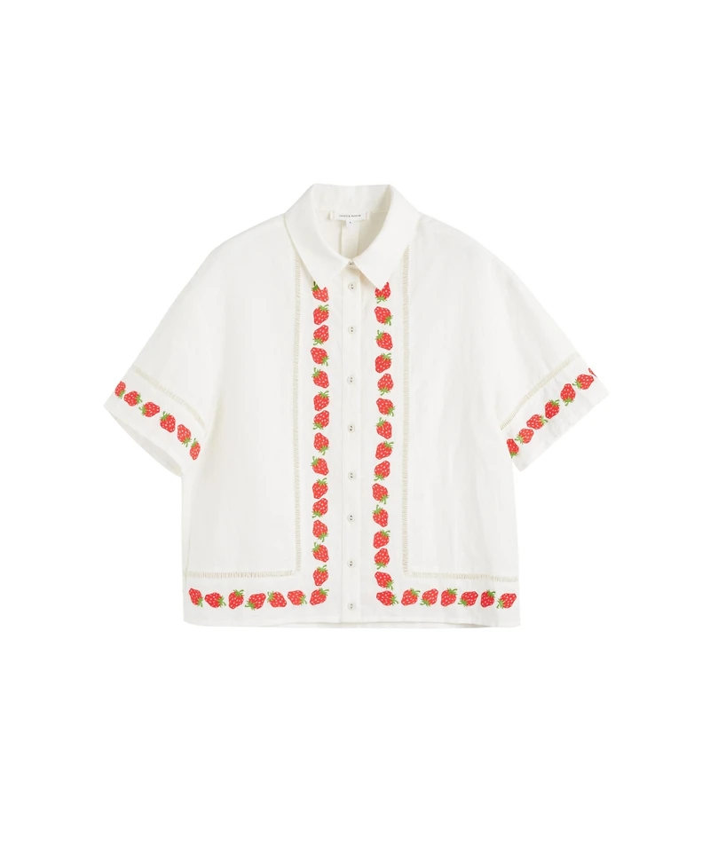 Chinti & Parker Women's Linen-Blend Strawberry Shirt