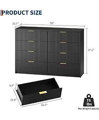 gaomon Fluted Dresser for Bedroom, 8 Drawer Double Dresser, Large Capacity & Anti-Tip, Modern Chest of Drawers with Metal Handles