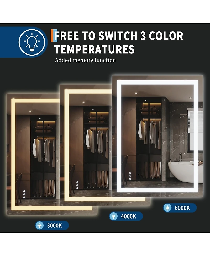 Homfan Led Bathroom Mirror with Front and Backlit Illumination, Dimmable Smart Vanity Mirror with Anti-Fog Feature