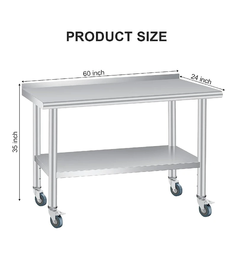 Gaomon Kitchen Table Stainless Steel Table Commercial Prep Work Table for Dining Room, Home Office, Living Room
