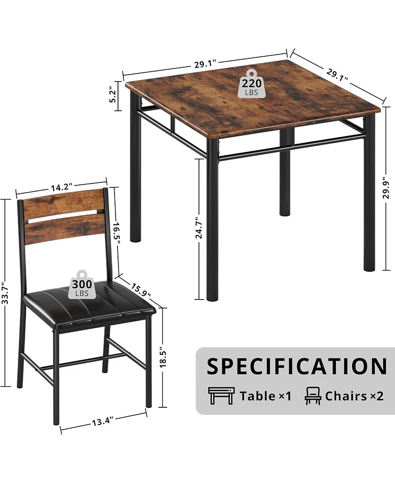 Ironck 29.1" W Dining Table Set for 2