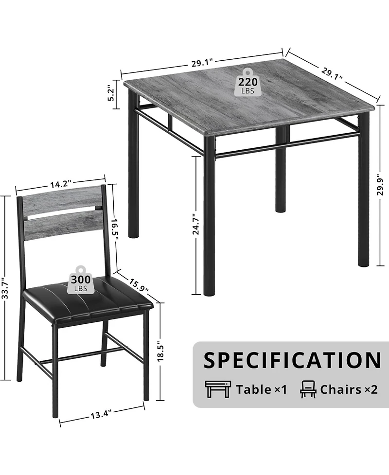 Ironck 29.1" W Dining Table Set for 2