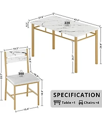 Ironck 27.6" W Dining Table Set for 4, Wood Kitchen Table with Upholstered Chairs, White & Gold