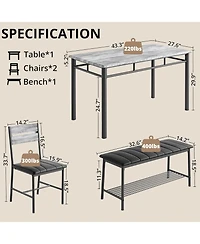 Ironck 43.3" W Dining Table Set for 4 with Upholstered Bench and 2 Chairs.