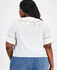 And Now This Trendy Plus Ruffled Embroidered Blouse, Macy's Exclusive