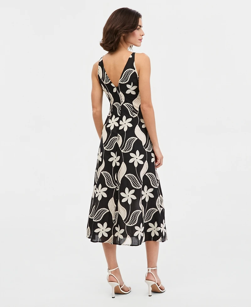 Maggy London Women's Cotton V-Neck Sleeveless Midi Dress