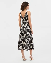 Maggy London Women's Cotton V-Neck Sleeveless Midi Dress