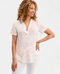Jm Collection Womens Printed Short Sleeve V Neck Knit Top Macys Exclusive