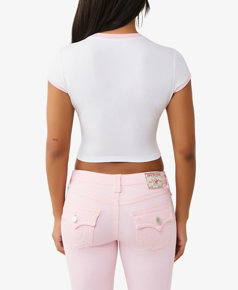 True Religion Women's Contrast Sporty Cap Sleeve T-Shirt