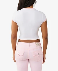 True Religion Women's Contrast Sporty Cap Sleeve T-Shirt
