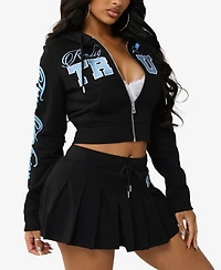 True Religion Women's Embroidered Shrunken Zip Hoodie