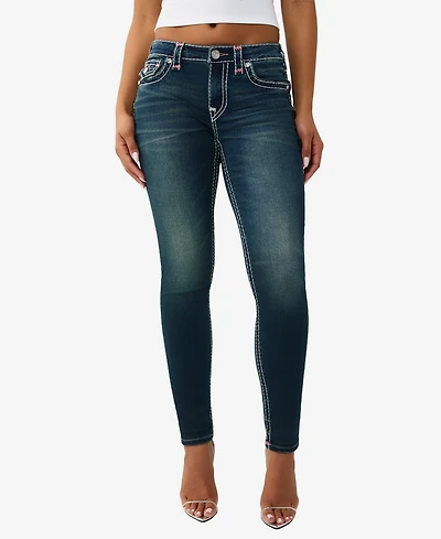 True Religion Women's Jennie Mid Rise Skinny Super T Flap Jeans