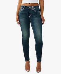True Religion Women's Jennie Mid Rise Skinny Super T Flap Jeans