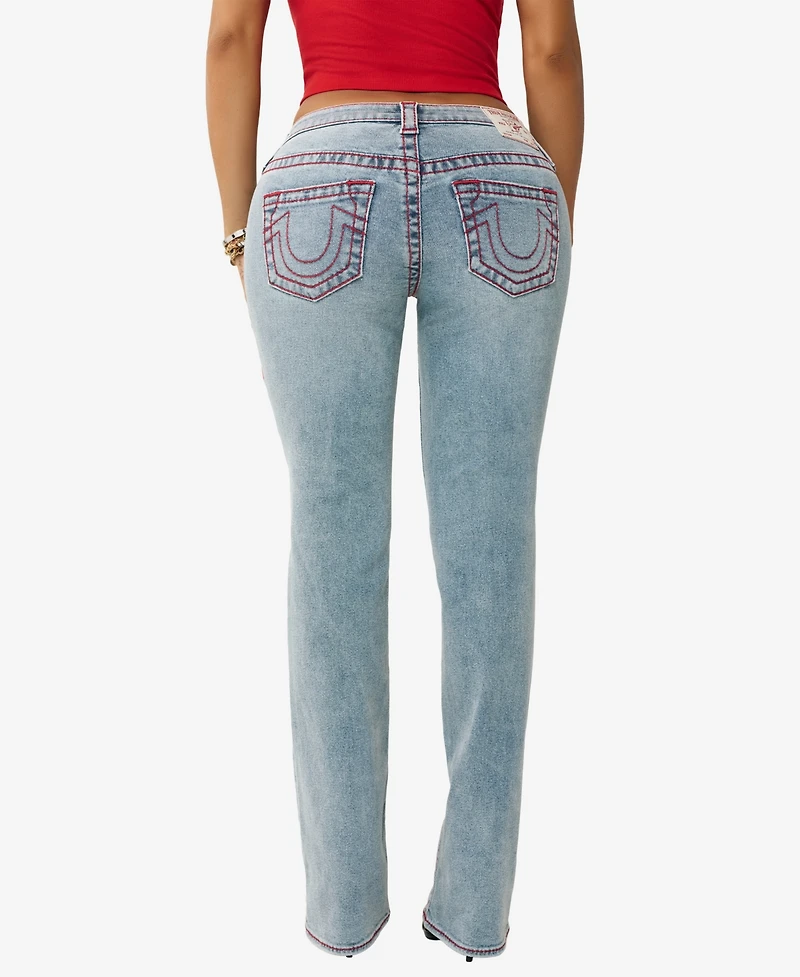 True Religion Women's Billie Mid Rise Straight Big T Jeans