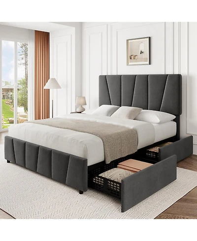 Gaomon Full Size Bed Frame with 4 Storage Drawers and Linen Upholstery Headboard and Footboard