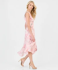 Connected Women's Floral Chiffon Handkerchief Midi Dress