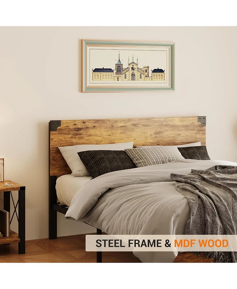 Gamon Rustic Brown Full Platform Bed Frame with Wood Headboard & Under Bed Storage