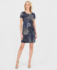 Connected Women's Printed Short-Sleeve Fit & Flare Dress