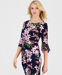 Connected Women's Floral-Print Flounce-Sleeve Dress