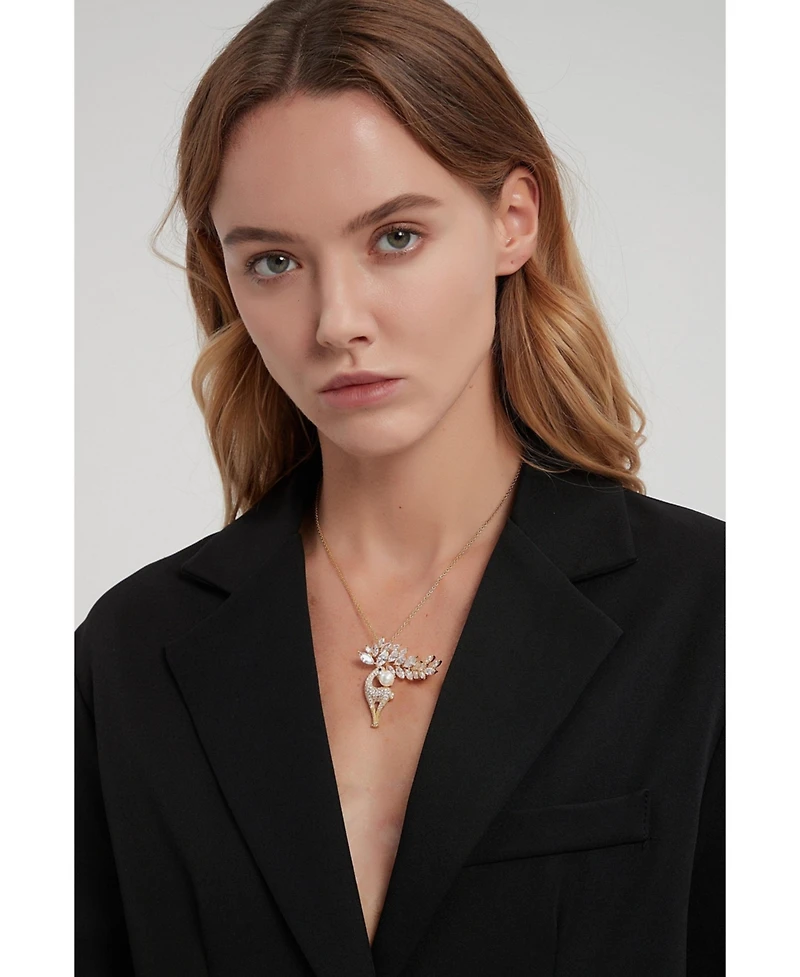 Classicharms Pave and Shell Pearl Reindeer Multi Way Brooch Pendant