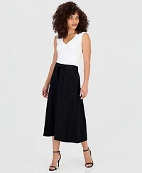Anne Klein Essentials Petite Pull-On Tie-Waist Midi Skirt