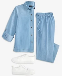 Jones New York Womens Long Sleeve Button Front Shirt Wide Leg Pants