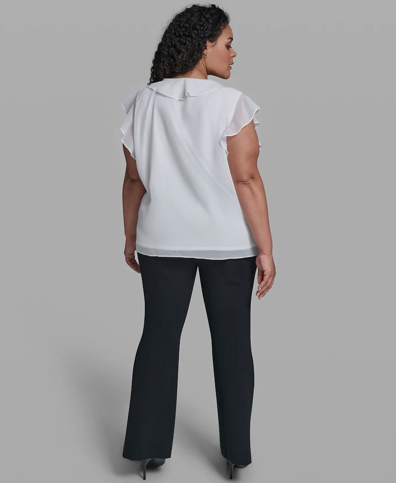 Karl Lagerfeld Paris Plus Rosette V-Neck Ruffle Blouse Top