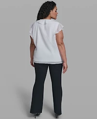 Karl Lagerfeld Paris Plus Rosette V-Neck Ruffle Blouse Top
