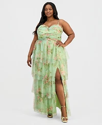 City Studios Trendy Plus Floral Mesh Tiered Gown