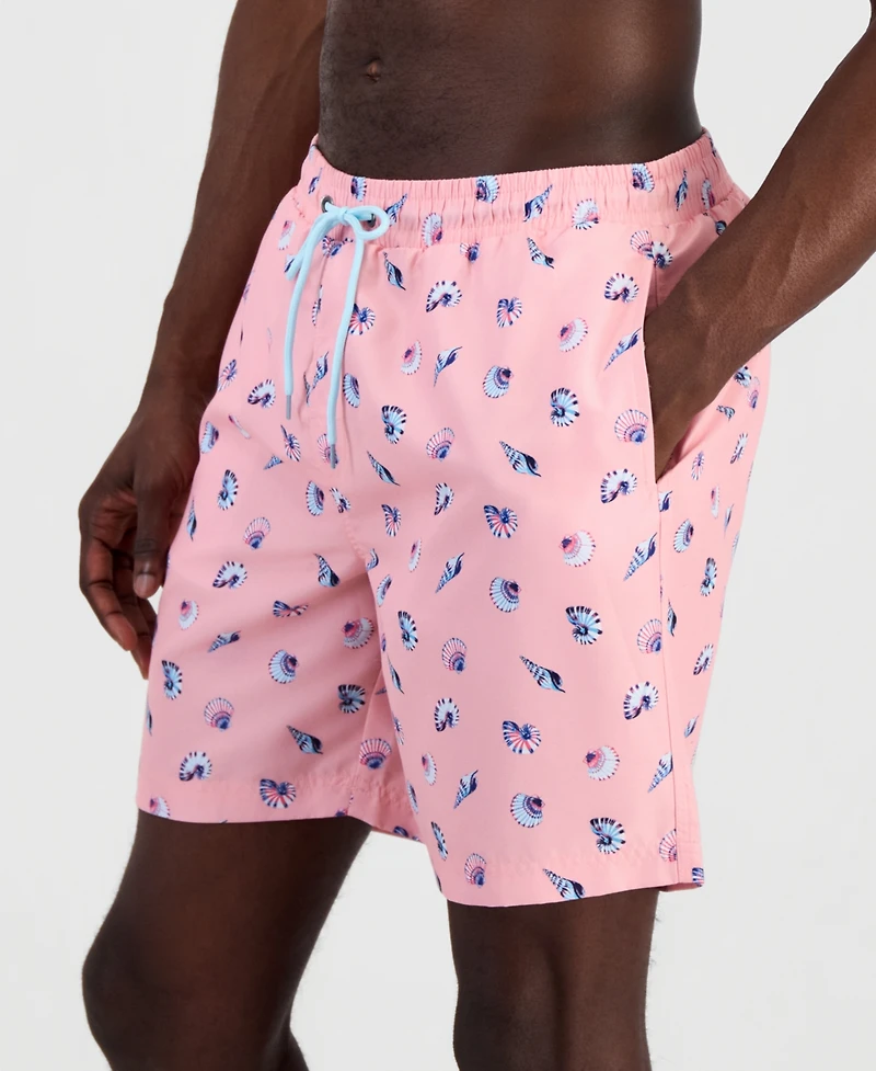 Club Room Men's Shell Coral Printed 7" Swim Trunks, Macy's Exclusive