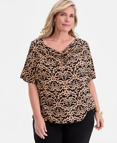 Jm Collection Plus Cowl-Neck Elbow-Sleeve Top, Macy's Exclusive