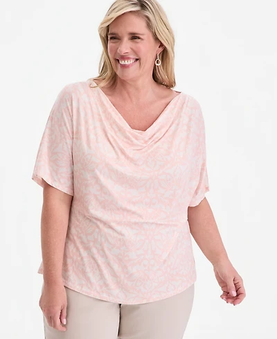 Jm Collection Plus Printed Cowl-Neck Knit Top, Macy's Exclusive