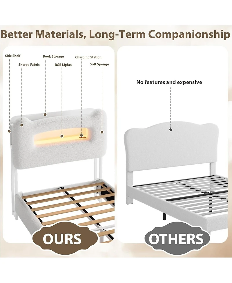 gaomon Bed Frame with 2-Tier Storage Headboard, Upholstered Platform Charging Station and Drawer, Metal Support, No Box Spring Needed,