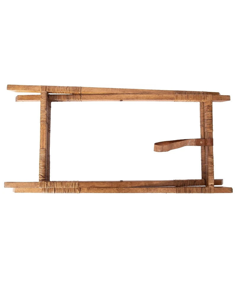 Artifacts Rattan Scallop Design Butler Tray with Wooden Legs & Glass Insert