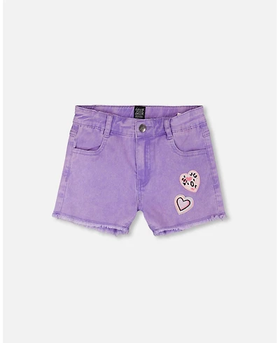 Deux par Big Girls Mauve Denim Shorts with Embroidery