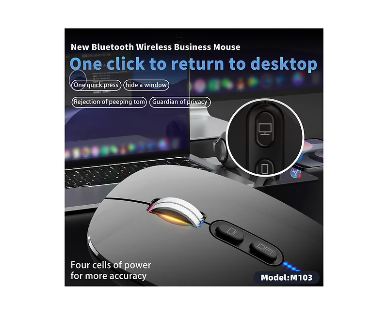 Risokeys Tri-Mode Wireless Bluetooth Mouse: Silent,1-Click Desktop,3-Speed Dpi for Office/Study