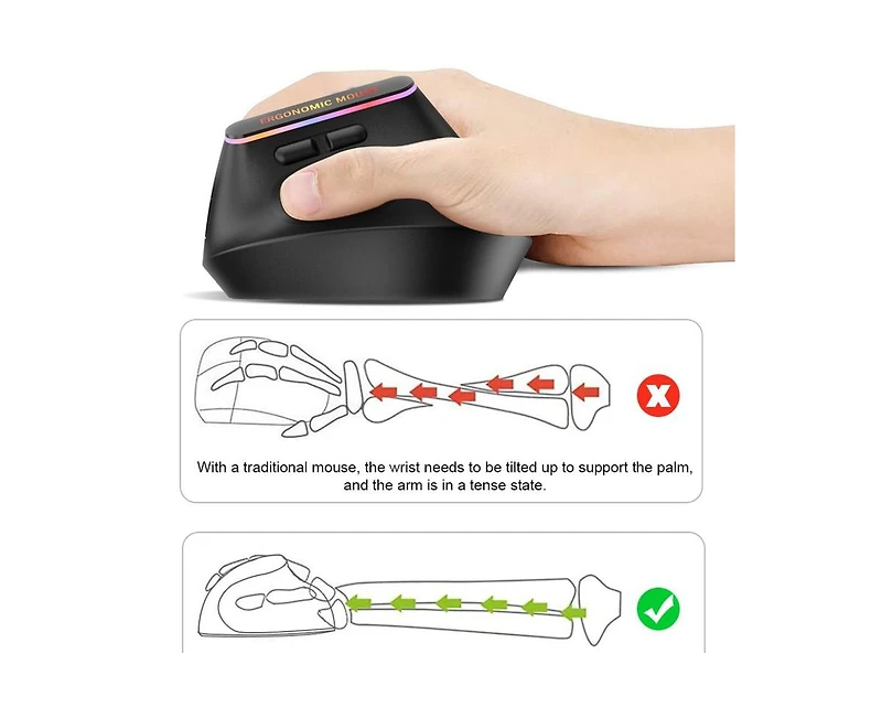 Risokeys Ergonomic Vertical Wireless Mouse, Silent Click, Dual Mode (Bluetooth 5.2 + 2.4G), 3 Adjustable Dpi