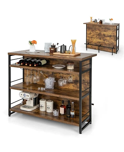 Volenca 4-Tier Mini Bar Kitchen Island with Footrest and Wine Rack, Storage Cart