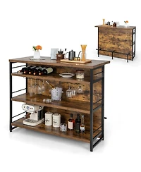 Volenca 4-Tier Mini Bar Kitchen Island with Footrest and Wine Rack, Storage Cart