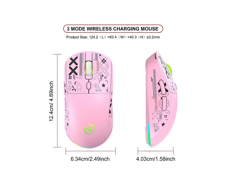 Risokeys Tri-Mode Wireless Gaming Mouse, Graffiti Design, 3600 Dpi Adjustable, Silent Click, 650mAh Rechargeable, Wired+2.4G+BT5.3